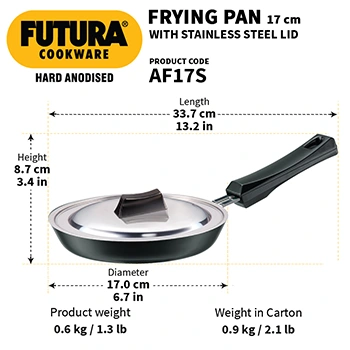 Hawkins Futura 17 cm Frying Pan, Hard Anodised Fry Pan with Stainless Steel Lid, Small Frying Pan, Black (AF17S)