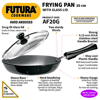 Hawkins Futura 20 cm Frying Pan, Hard Anodised Fry Pan with Glass Lid, Small Frying Pan, Black (AF20G)