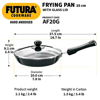 Hawkins Futura 20 cm Frying Pan, Hard Anodised Fry Pan with Glass Lid, Small Frying Pan, Black (AF20G)