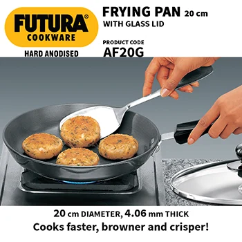 Hawkins Futura 20 cm Frying Pan, Hard Anodised Fry Pan with Glass Lid, Small Frying Pan, Black (AF20G)