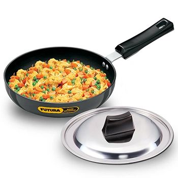 Hawkins Futura 20 cm Frying Pan, Hard Anodised Fry Pan with Stainless Steel Lid, Frypan with Extra Height and Rounded Sides, Black (AF20RS)