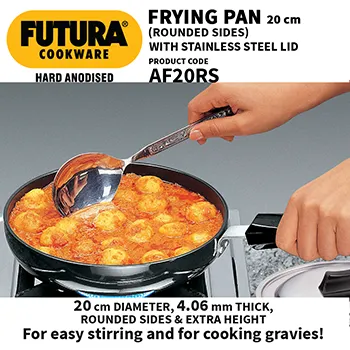 Hawkins Futura 20 cm Frying Pan, Hard Anodised Fry Pan with Stainless Steel Lid, Frypan with Extra Height and Rounded Sides, Black (AF20RS)