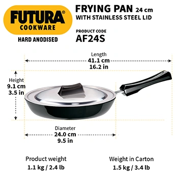 Hawkins Futura 24 cm Frying Pan, Hard Anodised Fry Pan with Stainless Steel Lid, Black (AF24S)