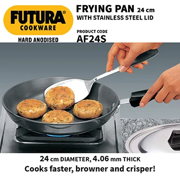 Hawkins Futura 24 cm Frying Pan, Hard Anodised Fry Pan with Stainless Steel Lid, Black (AF24S)