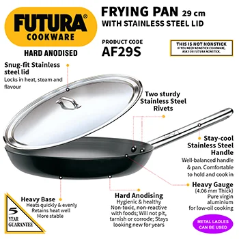 Hawkins Futura 29 cm Frying Pan, Hard Anodised Fry Pan with Stainless Steel Handle and Stainless Steel Lid, Big Frying Pan, Black (AF29S)