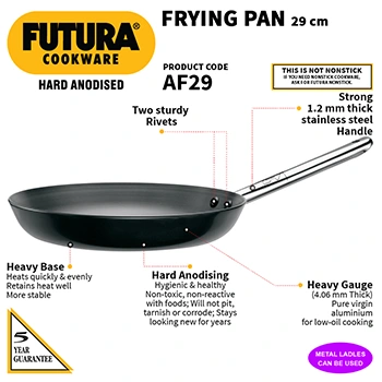 Hawkins Futura 29 cm Frying Pan, Hard Anodised Fry Pan with Stainless Steel Handle, Big Frying Pan, Black (AF29)
