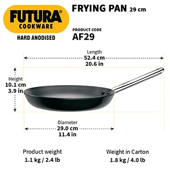 Hawkins Futura 29 cm Frying Pan, Hard Anodised Fry Pan with Stainless Steel Handle, Big Frying Pan, Black (AF29)