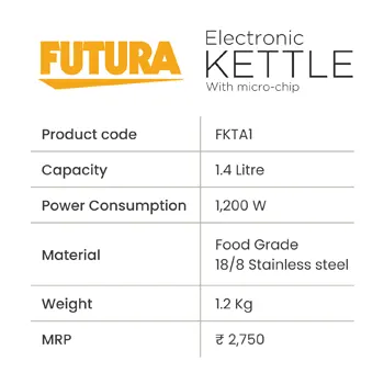 Hawkins Futura 1.4 Litre Electronic Smart Kettle with Micro-Chip, Electric Hot Water Kettle for Tea, Coffee, Soup, Gargling, Black (FKTA1)