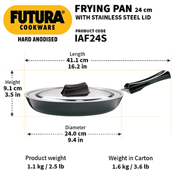 Hawkins Futura 24 cm Frying Pan, Hard Anodised Fry Pan with Stainless Steel Lid, Induction Frying Pan, Black (IAF24S)