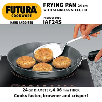 Hawkins Futura 24 cm Frying Pan, Hard Anodised Fry Pan with Stainless Steel Lid, Induction Frying Pan, Black (IAF24S)