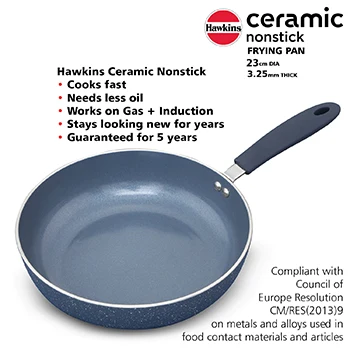 Hawkins Ceramic Nonstick Frying Pan, 23 cm Diameter, Induction Fry Pan, Granite Omlette Egg Pan, Fish Pan, Blue (ICF23)