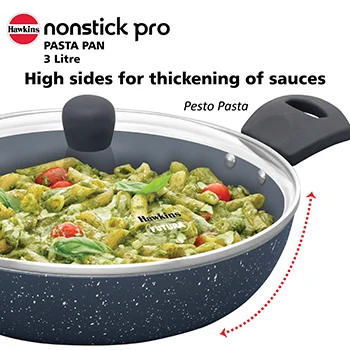 Hawkins Nonstick Pro Pasta Pan, 26 cm Diameter, Induction Frying Pan, Granite Fry Pan, Blue (ICP26G)