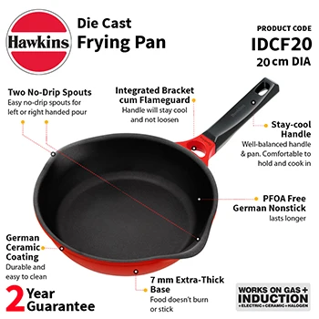 Hawkins 20 cm Frying Pan, Die Cast Non Stick Fry Pan, Ceramic Coated Pan, Induction Frying Pan, Small Frying Pan, Red (IDCF20)