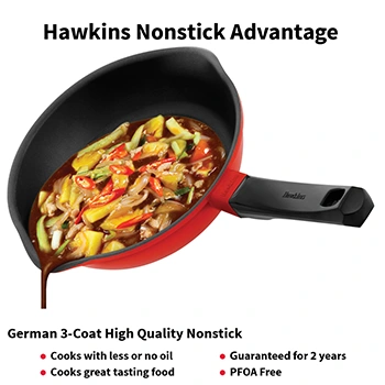 Hawkins 22 cm Frying Pan, Die Cast Non Stick Fry Pan with Glass Lid, Ceramic Coated Pan, Induction Frying Pan, Red (IDCF22G)