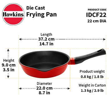 Hawkins 22 cm Frying Pan, Die Cast Non Stick Fry Pan, Ceramic Coated Pan, Induction Frying Pan, Red (IDCF22)