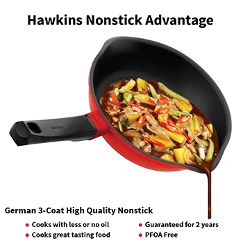 Hawkins 22 cm Frying Pan, Die Cast Non Stick Fry Pan, Ceramic Coated Pan, Induction Frying Pan, Red (IDCF22)