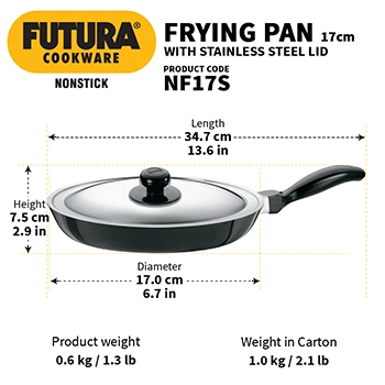 Hawkins Futura 17 cm Frying Pan, Non Stick Fry Pan with Stainless Steel Lid, Small Frying Pan, Black (NF17S)