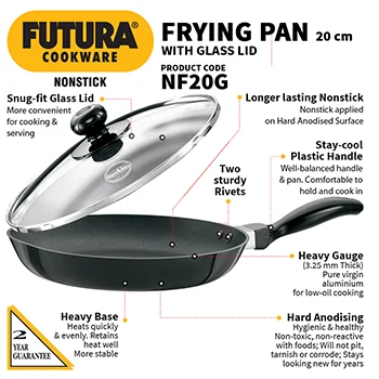 Hawkins Futura 20 cm Frying Pan, Non Stick Fry Pan with Glass Lid, Small Frying Pan, Black (NF20G)