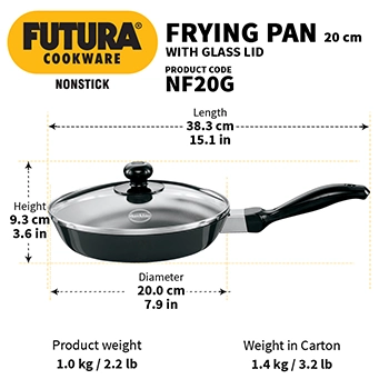 Hawkins Futura 20 cm Frying Pan, Non Stick Fry Pan with Glass Lid, Small Frying Pan, Black (NF20G)