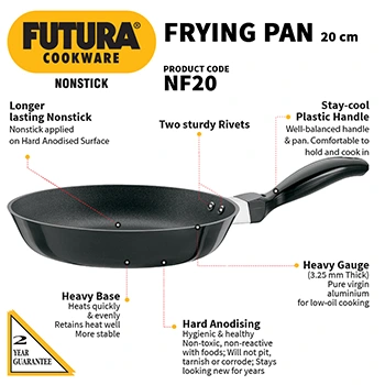 Hawkins Futura 20 cm Frying Pan, Non Stick Fry Pan, Small Frying Pan, Black (NF20)
