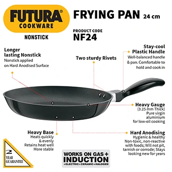 Hawkins Futura 24 cm Frying Pan, Non Stick Fry Pan, Frypan, Black (NF24)