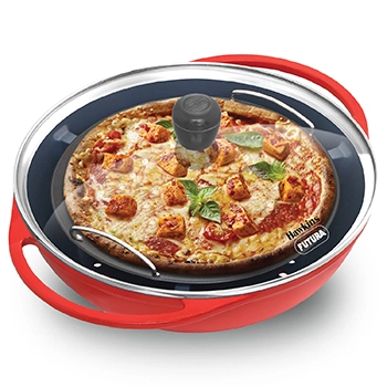 Hawkins Diecast 30 cm Nonstick Pizza Maker and Cake Baker with Glass Lid, Gas Oven, Pizza Oven, Griller, Tandoor, Barbecue, Baking Pan, Red (PIZZA)