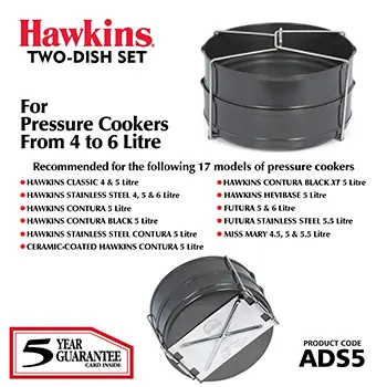 Hawkins Two-Dish Hard Anodised Set, Cooker Separator, Pressure Cooker Pots, Black (ADS5)