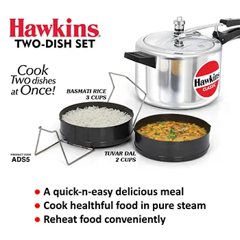 Hawkins Two-Dish Hard Anodised Set, Cooker Separator, Pressure Cooker Pots, Black (ADS5)