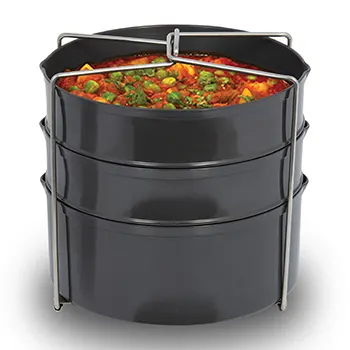 Hawkins Three-Dish Hard Anodised Set, Cooker Separator, Pressure Cooker Pots, Black (ADS65)