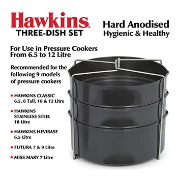 Hawkins Three-Dish Hard Anodised Set, Cooker Separator, Pressure Cooker Pots, Black (ADS65)