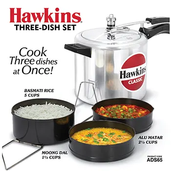 Hawkins Three-Dish Hard Anodised Set, Cooker Separator, Pressure Cooker Pots, Black (ADS65)