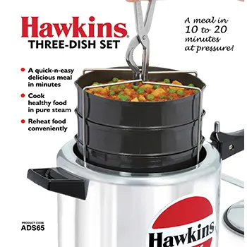 Hawkins Three-Dish Hard Anodised Set, Cooker Separator, Pressure Cooker Pots, Black (ADS65)