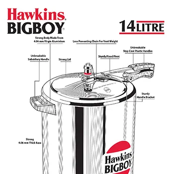 Hawkins 14 Litre Bigboy Pressure Cooker, Big Inner Lid Cooker, Silver (BB14)
