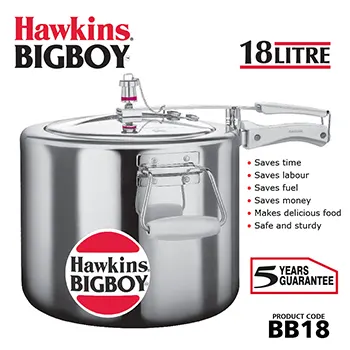 Hawkins 18 Litre Bigboy Pressure Cooker, Big Inner Lid Cooker, Silver (BB18)
