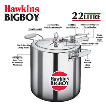 Hawkins 22 Litre Bigboy Pressure Cooker, Big Inner Lid Cooker, Silver (BB22)