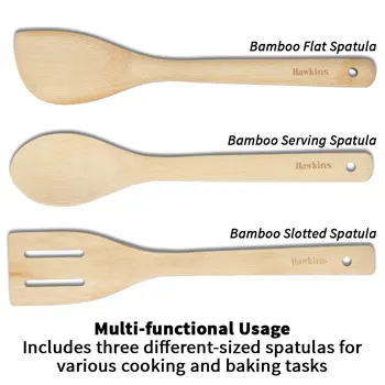 Hawkins Bamboo Spatula Set of 3, Natural Handmade Bamboo Spatulas, Kitchen Tools, Ladles, Turners, Flippers, Servers for Nonstick Cookware (BSPTL3N)