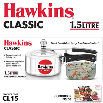 Hawkins 1.5 Litre Classic Pressure Cooker, Best Inner Lid Cooker, Small Cooker, Silver (CL15)
