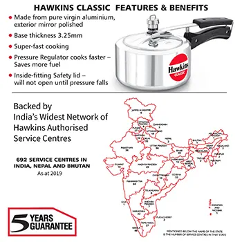 Hawkins 2 Litre Classic Pressure Cooker, Best Inner Lid Cooker, Small Cooker, Silver (CL20)