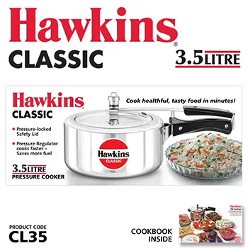 Hawkins 3.5 Litre Classic Pressure Cooker, Best Inner Lid Cooker, Silver (CL35)
