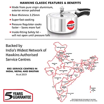 Hawkins 3.5 Litre Classic Pressure Cooker, Best Inner Lid Cooker, Silver (CL35)