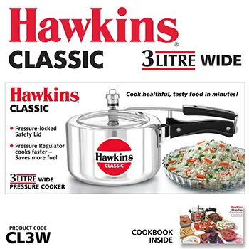 Hawkins 3 Litre Classic Pressure Cooker, Wide Design Pan Cooker, Best Inner Lid Cooker, Silver (CL3W)