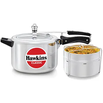 Hawkins 5 Litre Classic Pressure Cooker with Pots, Inner Lid Cooker with Separator Set, Silver (CL51)