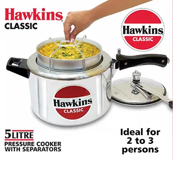 Hawkins 5 Litre Classic Pressure Cooker with Pots, Inner Lid Cooker with Separator Set, Silver (CL51)