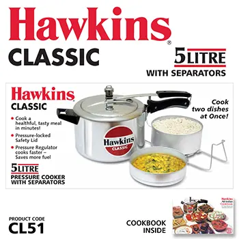 Hawkins 5 Litre Classic Pressure Cooker with Pots, Inner Lid Cooker with Separator Set, Silver (CL51)