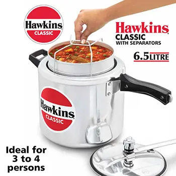 Hawkins 6.5 Litre Classic Pressure Cooker with Pots, Inner Lid Cooker with Separator Set, Silver (CL66)