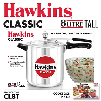Hawkins 8 Litre Classic Pressure Cooker, Tall Design Inner Lid Cooker, Big Cooker, Silver (CL8T)