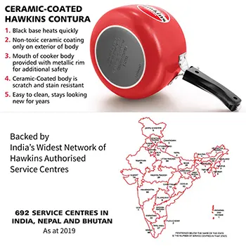 Hawkins 3 Litre Contura Pressure Cooker, Ceramic Coated Handi Inner Lid Cooker, Tomato Red (CTR30)