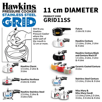 Hawkins 11 cm Pressure Cooker Stainless Steel Grid for Steaming Food and Container Cooking, Silver (GRID11SS)