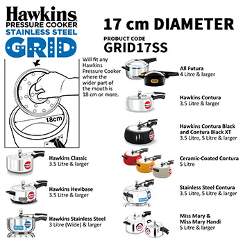 Hawkins 17 cm Pressure Cooker Stainless Steel Grid for Steaming Food and Container Cooking, Silver (GRID17SS)