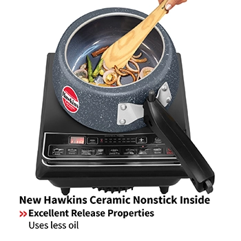 Hawkins 1.5 Litre Ceramic Nonstick Pressure Cooker, Induction Inner Lid Cooker, Granite Contura shaped Cooker, Best Cooker, Blue (ICC15)